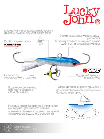 Балансир Lucky John CLASSIC 4 с тр. 40мм/15H блистер