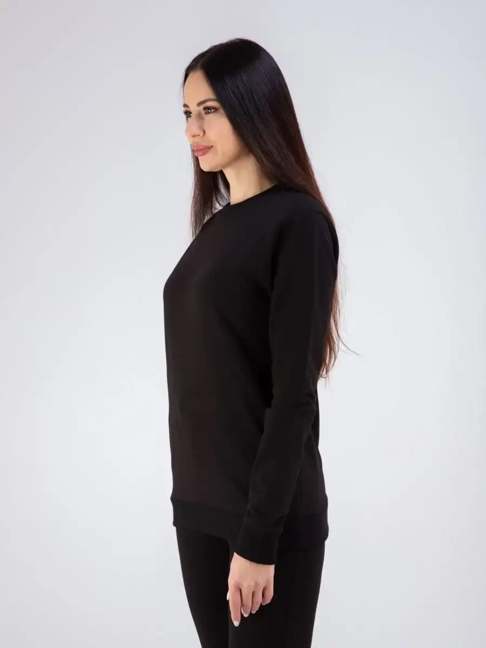 Свитшот без начеса и капюшона однотонный стильный, хлопок