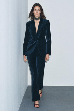 ZARA БАРХАТНЫЙ БЛЕЙЗЕР — ZW COLLECTION, СИНИЙ