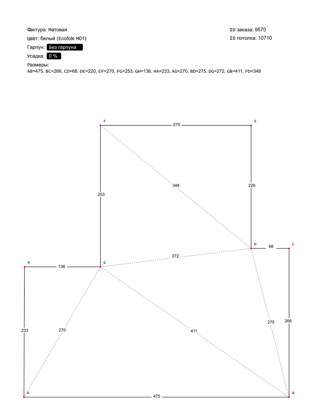Матовый натяжной потолок 16.2 м2
