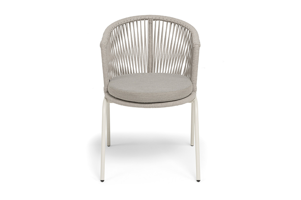 "Люксембург" стул плетеный из роупа, каркас из стали (RAL1013) муар, роуп бежевый круглый, ткань бежевая 15052