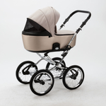 Универсальная детская коляска Adamex Porto Retro LUX PS-42 3в1 (Светло-бежевый, светло-беж. перламутровая экокожа)