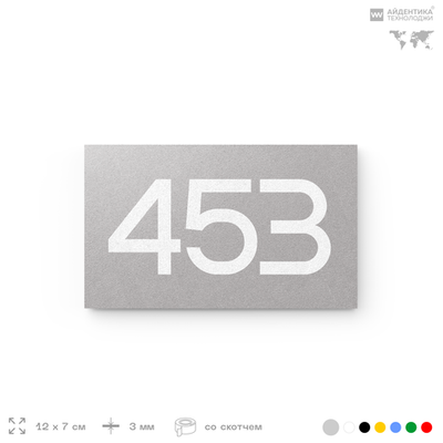 Номер на дверь 453, табличка на дверь для офиса, квартиры, кабинета, аудитории, склада, серая 120х70 мм, Айдентика Технолоджи