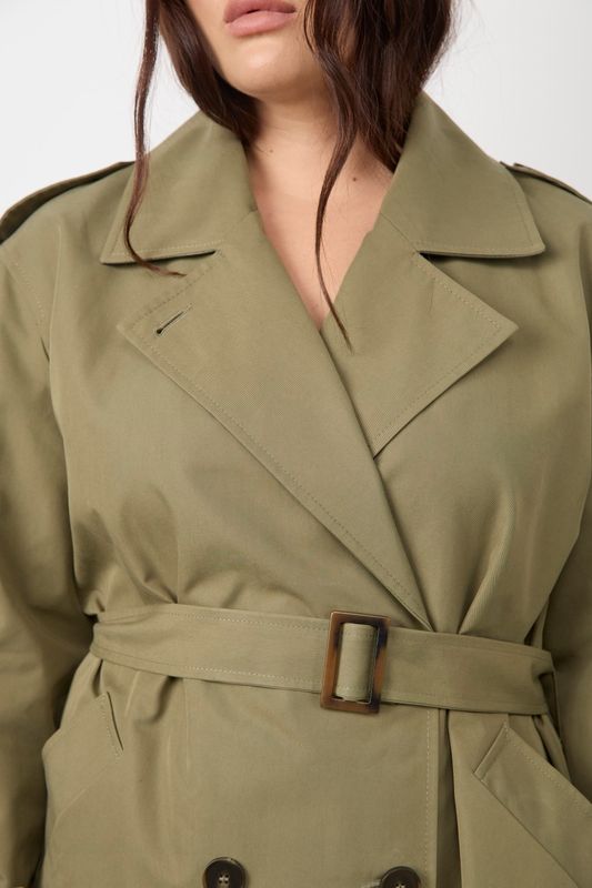 Тренч двубортный удлиненный, хаки