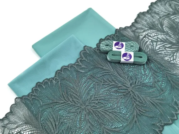 1079 Кружево эластичное 19 см, Италия, мандала, бальзамический зеленый