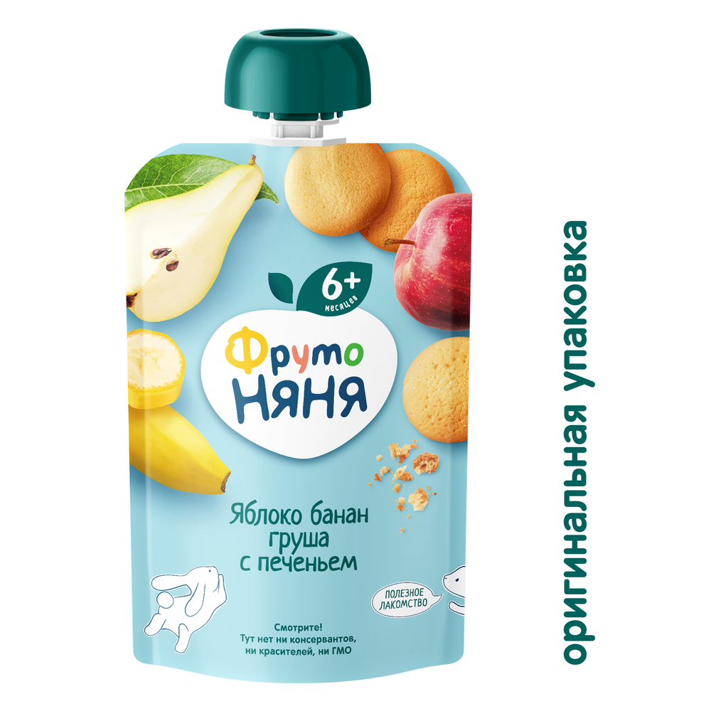 ФН Пюре из яблок, бананов, и груш с печеньем 90гр 1/12 PouchPac