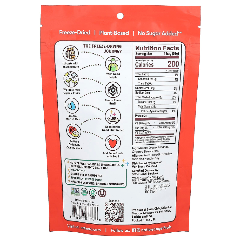 Natierra, органические сублимированные бананы и клубника, 51 г (1,8 унции)