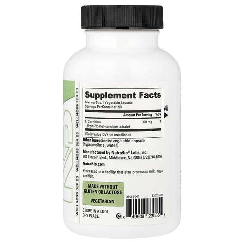 NutraBio, L-карнитин, 90 капсул (500 мг в 1 капсуле)