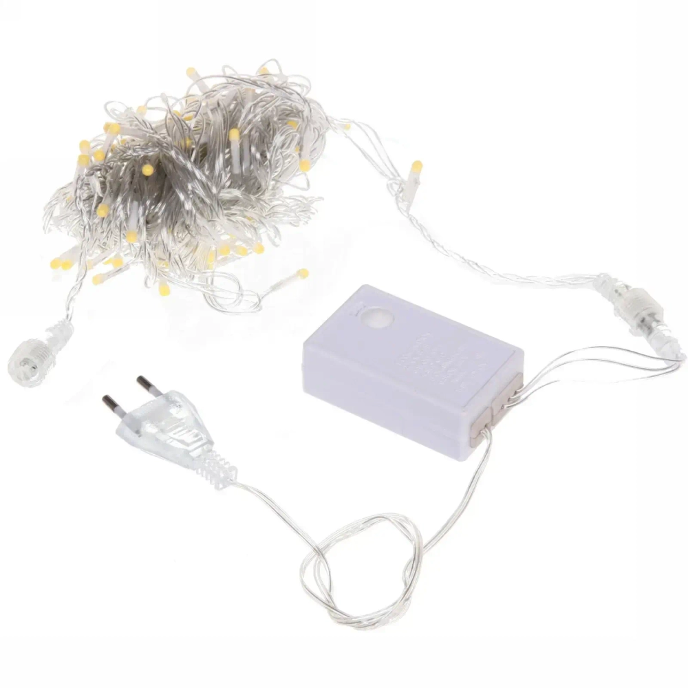 Гирлянда для улицы «Bright light» 10 м 100 ламп LED прозрач.пров.,8 реж, IP-54, Теплый белый (возможность соединения)