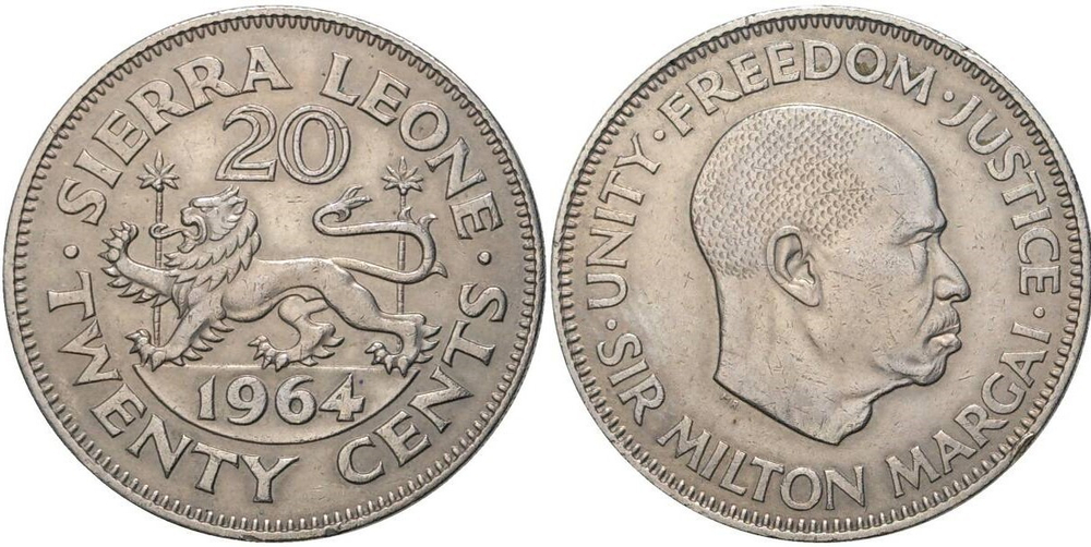Сьерра-Леоне 20 центов, 1964 Сэр Милтон Маргай VF