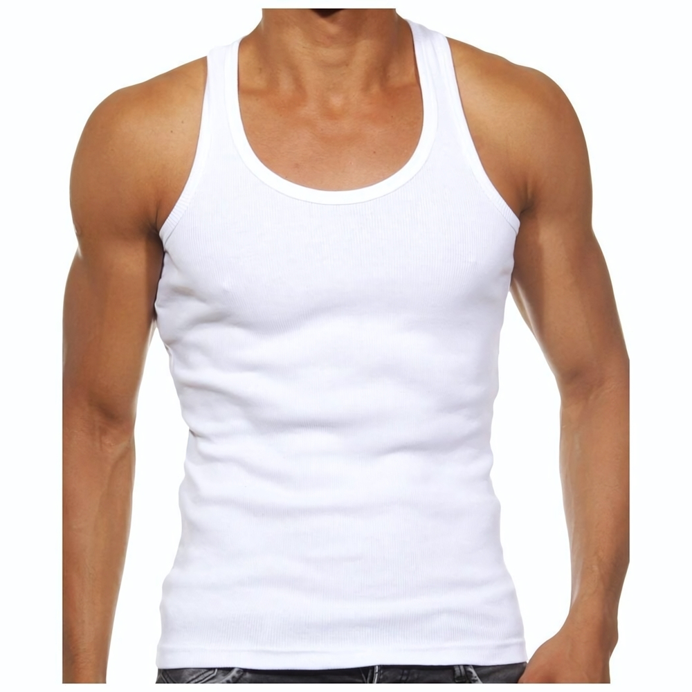 Набор из 2 белых мужских маек из ткани в рубчик (Размер: L) (Цвет: белый)