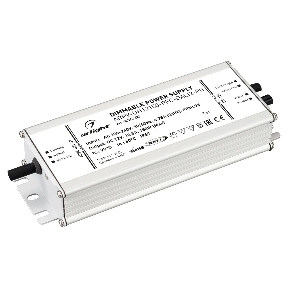Блок питания ARPV-UH12150-PFC-DALI2-PH (12V, 12.5A, 150W) (Arlight, IP67 Металл, 7 лет) 025746(2)