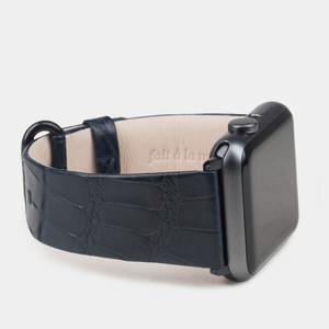 Ремешок для Apple Watch 44/45/46 mm из кожи крокодила, синего цвета