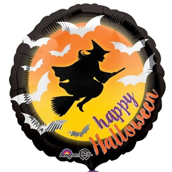 Шар круг «Ведьма на метле - Happy Halloween»