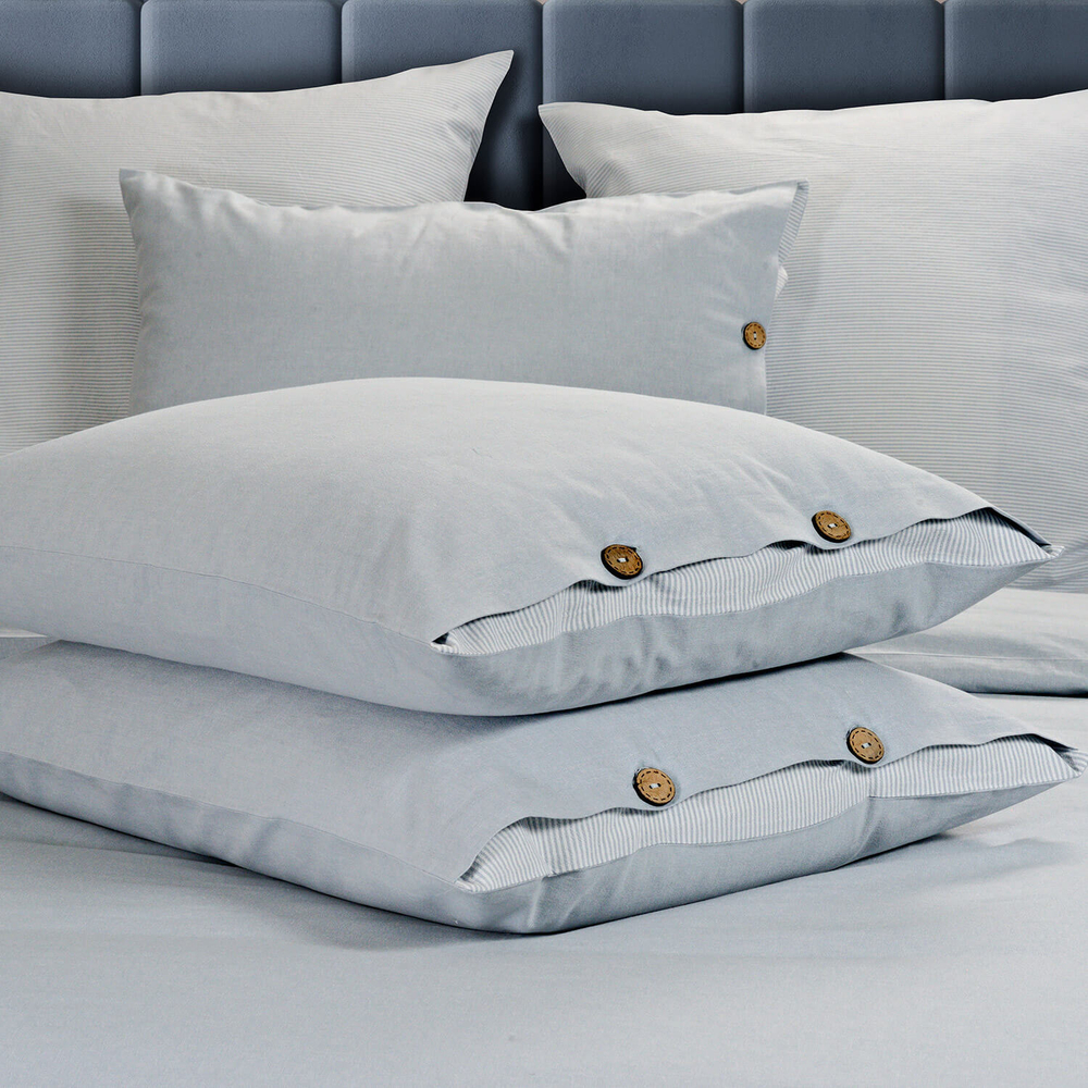 Постельное белье 2 спальное евро макси Sharmes Rustic голубой меланж