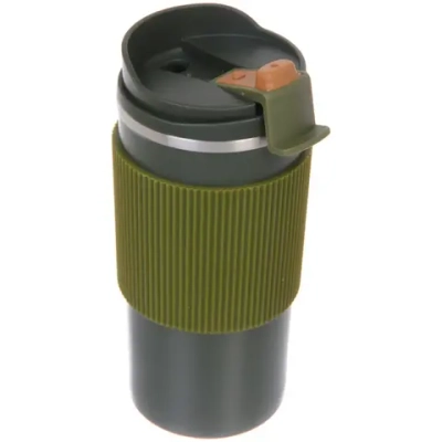 Термокружка 450мл «Стиль» с силиконовой вставкой, цвет зеленый