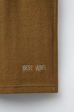 ZARA ШОРТЫ ИЗ РЕЛЬЕФНОЙ ТКАНИ С ВЫШИВКОЙ, СВЕТЛО-КОРИЧНЕВЫЙ