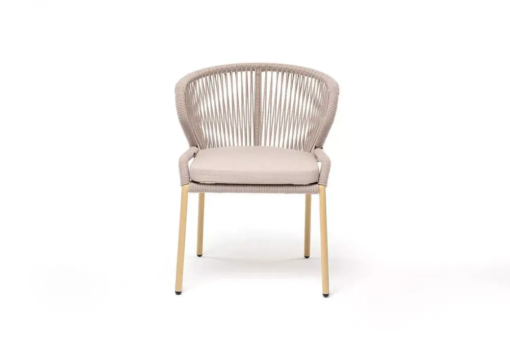 "Милан" стул плетеный из роупа, каркас алюминий (RAL1001), роуп бежевый круглый, ткань бежевая