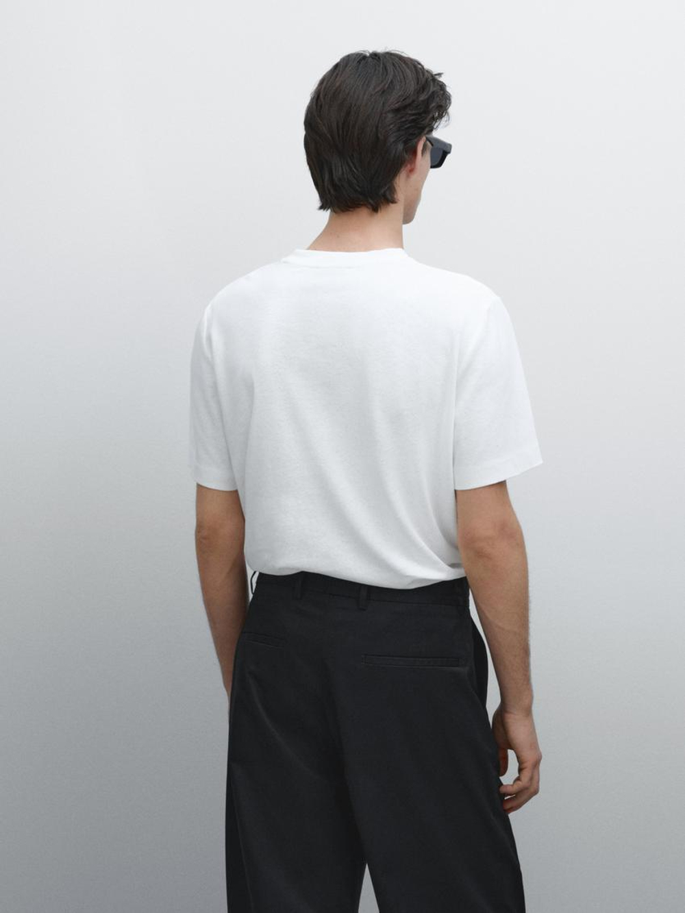 Massimo Dutti Футболка с коротким рукавом из смесового льна, кремовый