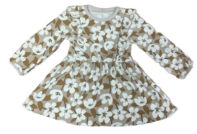 Платье с рюшами коричневое с белыми цветами из интерлока (100% хлопок) на рост 104 см