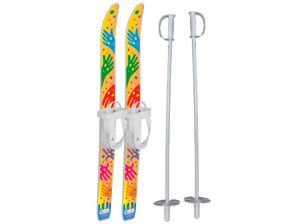 Лыжи детские "Лыжики пыжики" с палками (75 см) в сетке