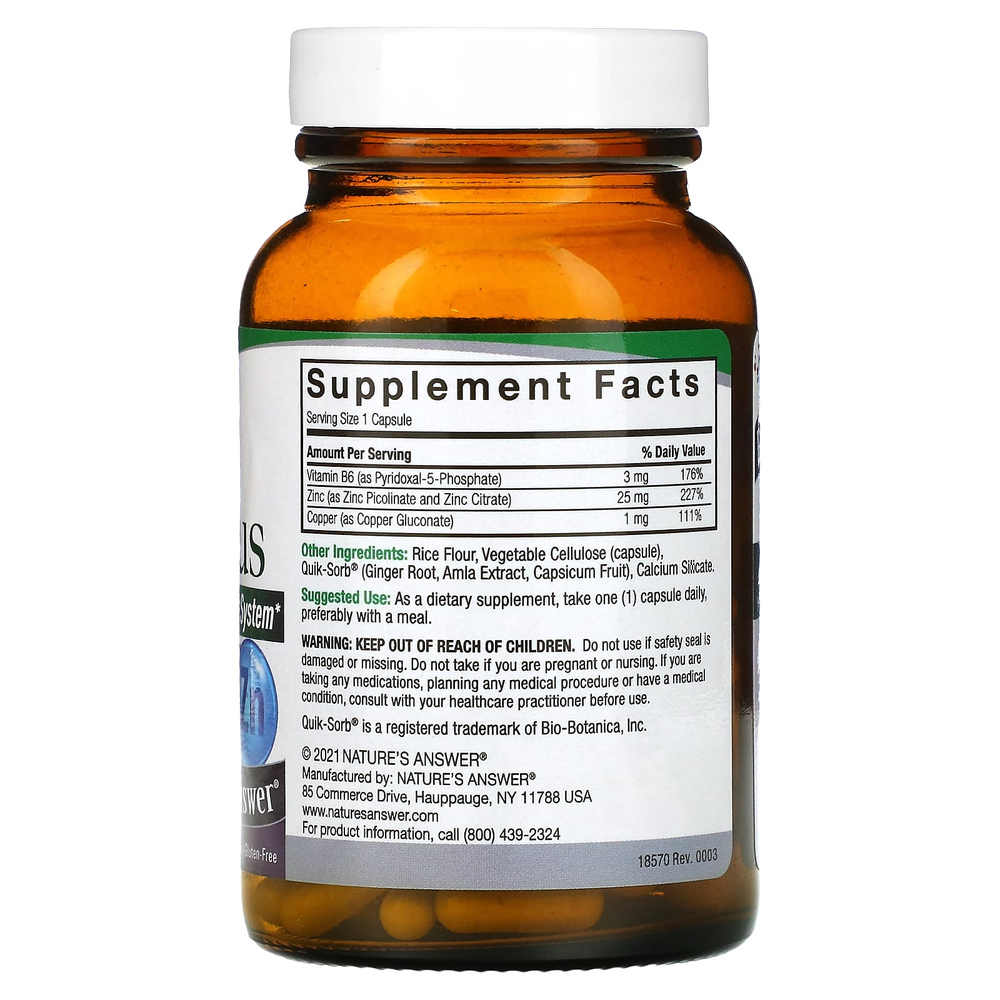 Nature's Answer, комплекс «Цинк Плюс», 25 мг, 60 вегетарианских капсул