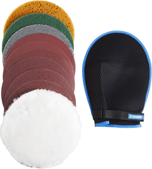 Набор ЗУБР ″ЭКСПЕРТ″ для ручных полировально-шлифовальных работ, 11 предметов