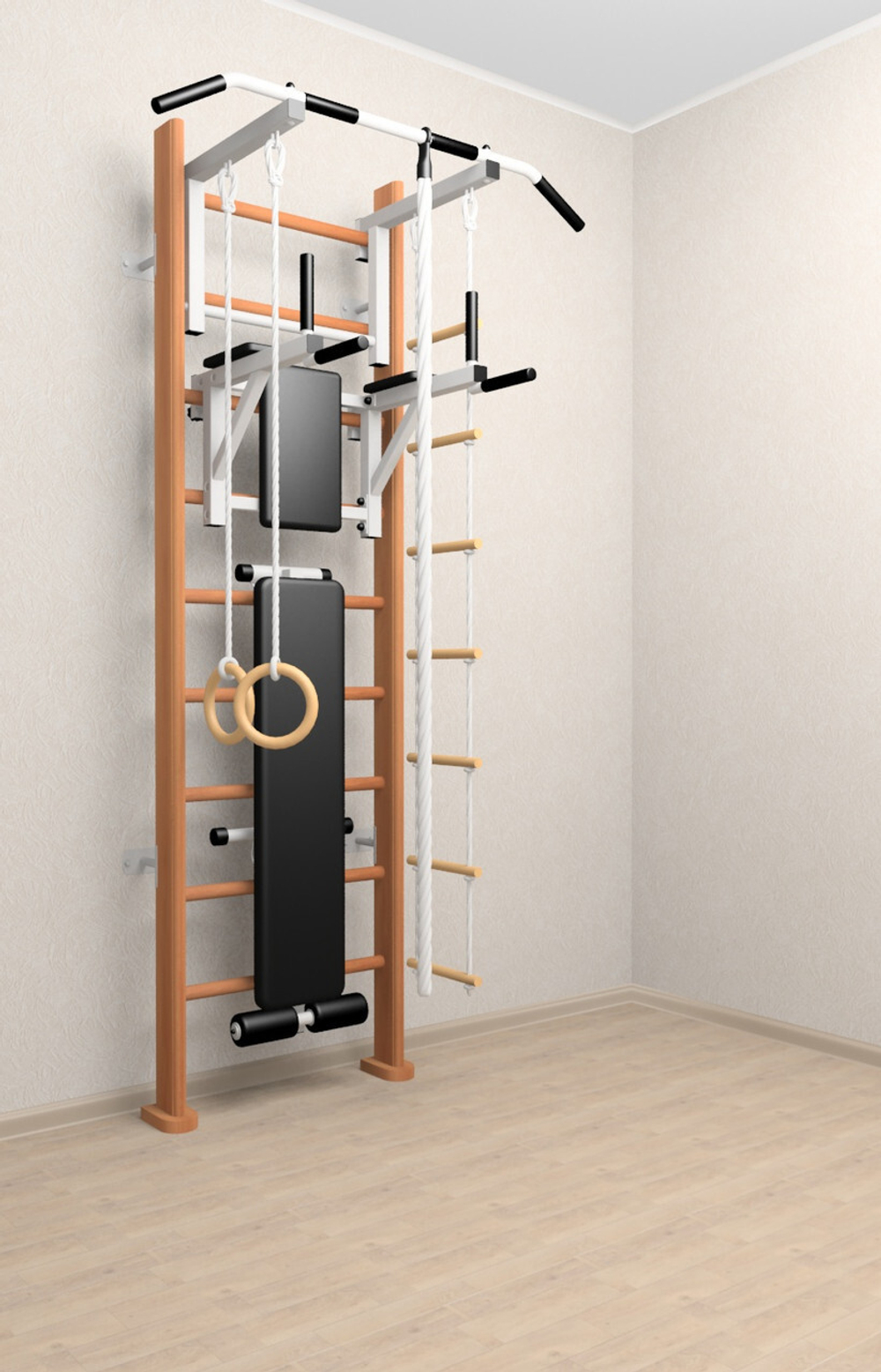 Деревянная шведская стенка Sv Sport 906о (Турник стандарт/Брусья/Скамья/Канат/Kольца/Лестница)