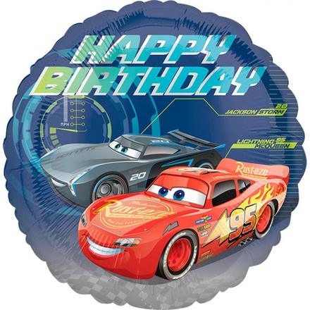 Шар (18""/46 см) Круг, Тачки, Happy Birthday!, 1 шт.Д36