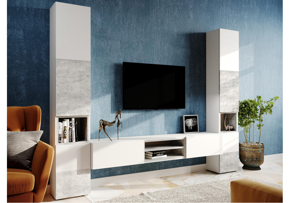 ТВ-тумба Woodville Лонгфорд белый, бетон светлый