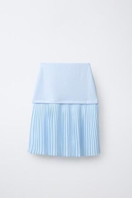 ZARA ЮБКА МИДИ В СКЛАДКУ, ГОЛУБОЙ