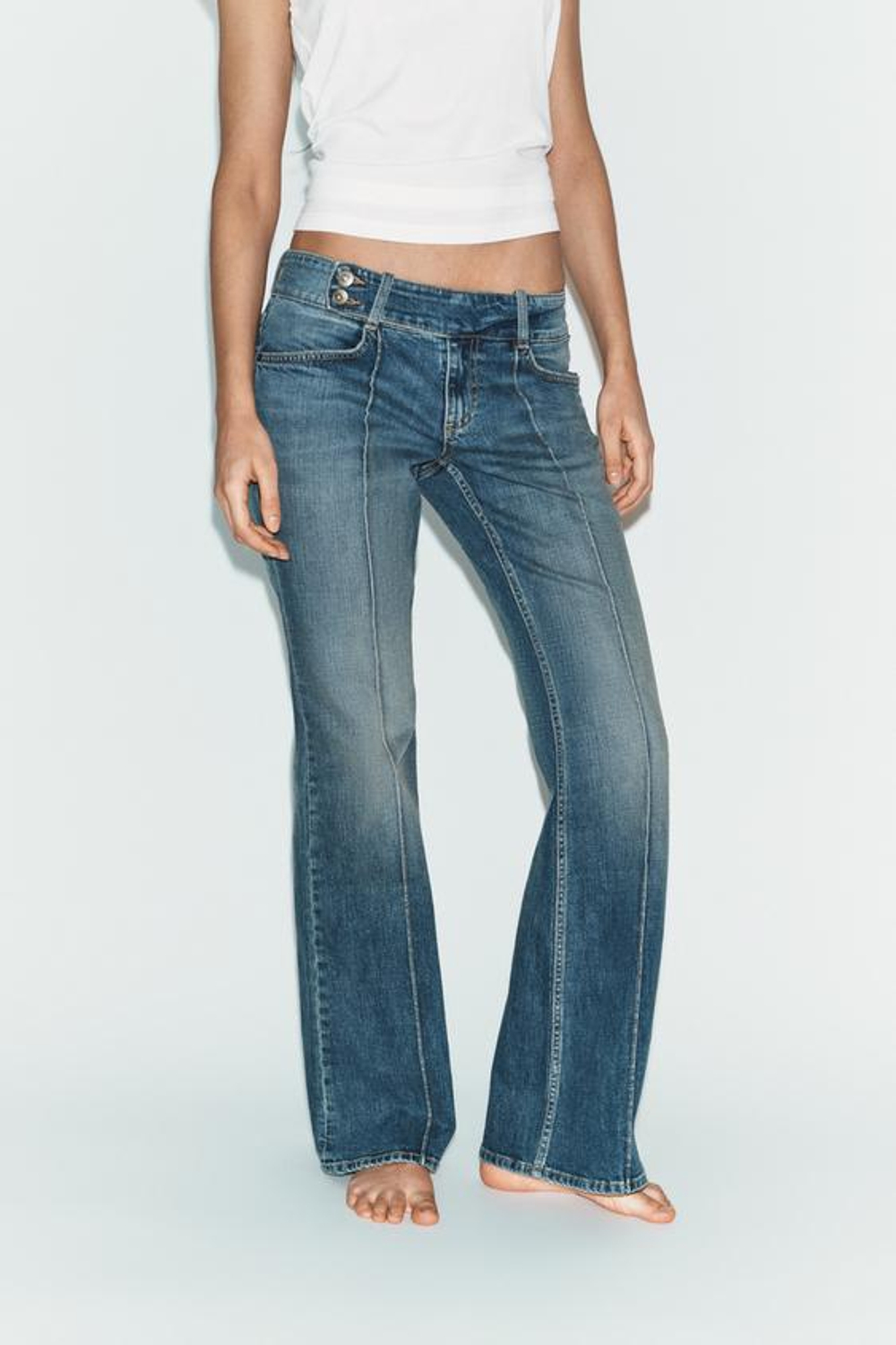 ZARA ДЖИНСЫ TRF BOOTCUT С НИЗКОЙ ПОСАДКОЙ, СИНИЙ