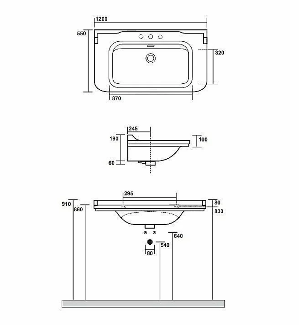 Консоль с раковиной Kerasan Waldorf 9203K 120 хром с 3 отверстиями