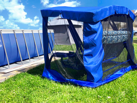 Качели садовые Garden Story 3-х местные Ранго(каркас синий, м/э синий рис.вензель)2 уп.