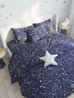 Постельное белье Сказка "Созвездия" 2-спальный Наволочка 50х70 см 2 шт Простынь 240х215 см Пододеяльник 175х215 см, поплин