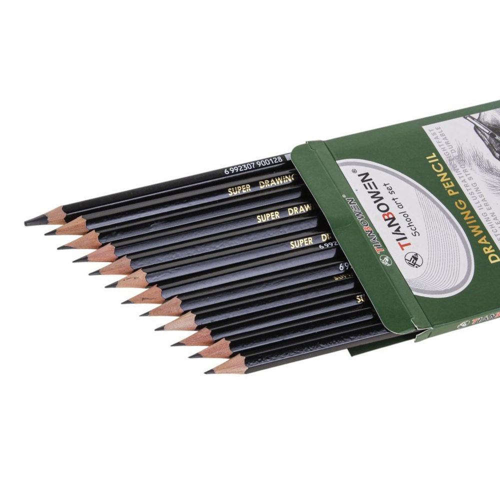 Набор ч/г карандашей разной степени твердости/мягкости, 12 штук