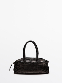 Massimo Dutti Маленькая плетеная сумка из кожи наппа, черный