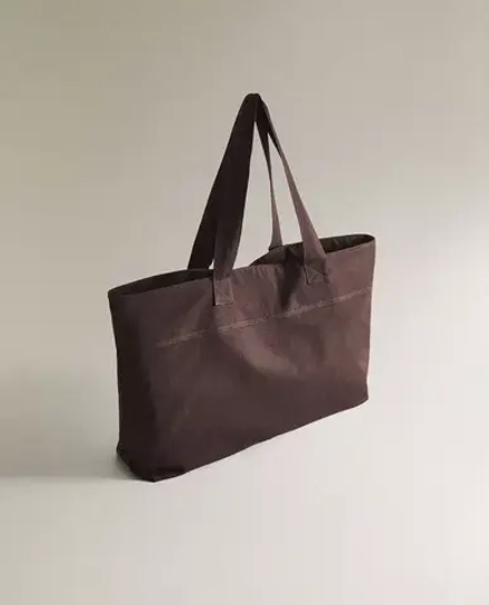ZARA HOME ПЛЯЖНАЯ ХЛОПКОВАЯ СУМКА, КОРИЧНЕВЫЙ