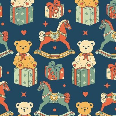 Винтажный плюшевый мишка и ретро лошадка-качалка