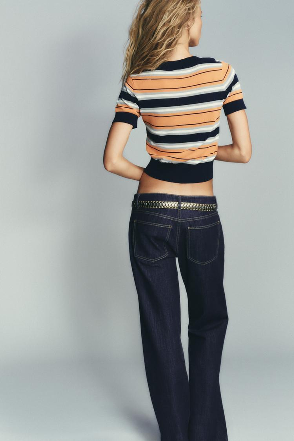 ZARA ТРИКОТАЖНАЯ ФУТБОЛКА В ПОЛОСКУ, ОРАНЖЕВЫЙ