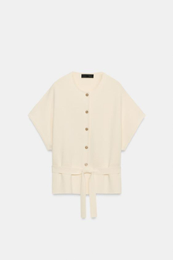 ZARA КАРДИГАН С ПОЯСОМ, ЭКРЮ