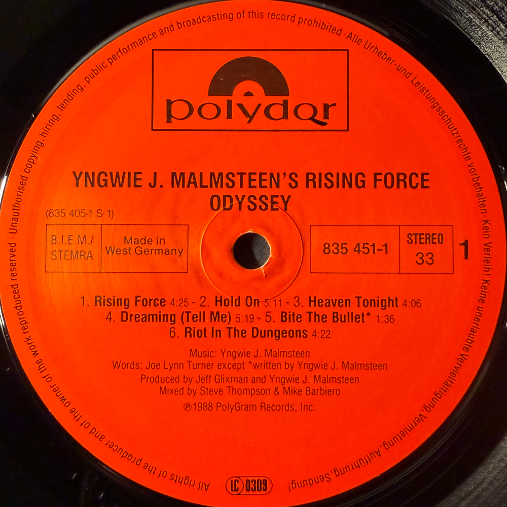 Yngwie J. Malmsteen's Rising Force ‎– Odyssey (Германия 1988г.)