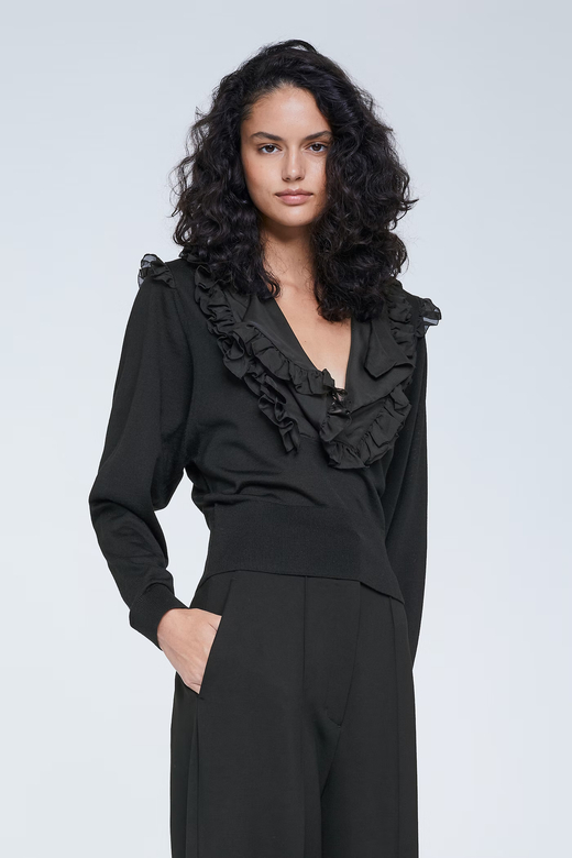 Пуловер из шерсти и шелка с оборками