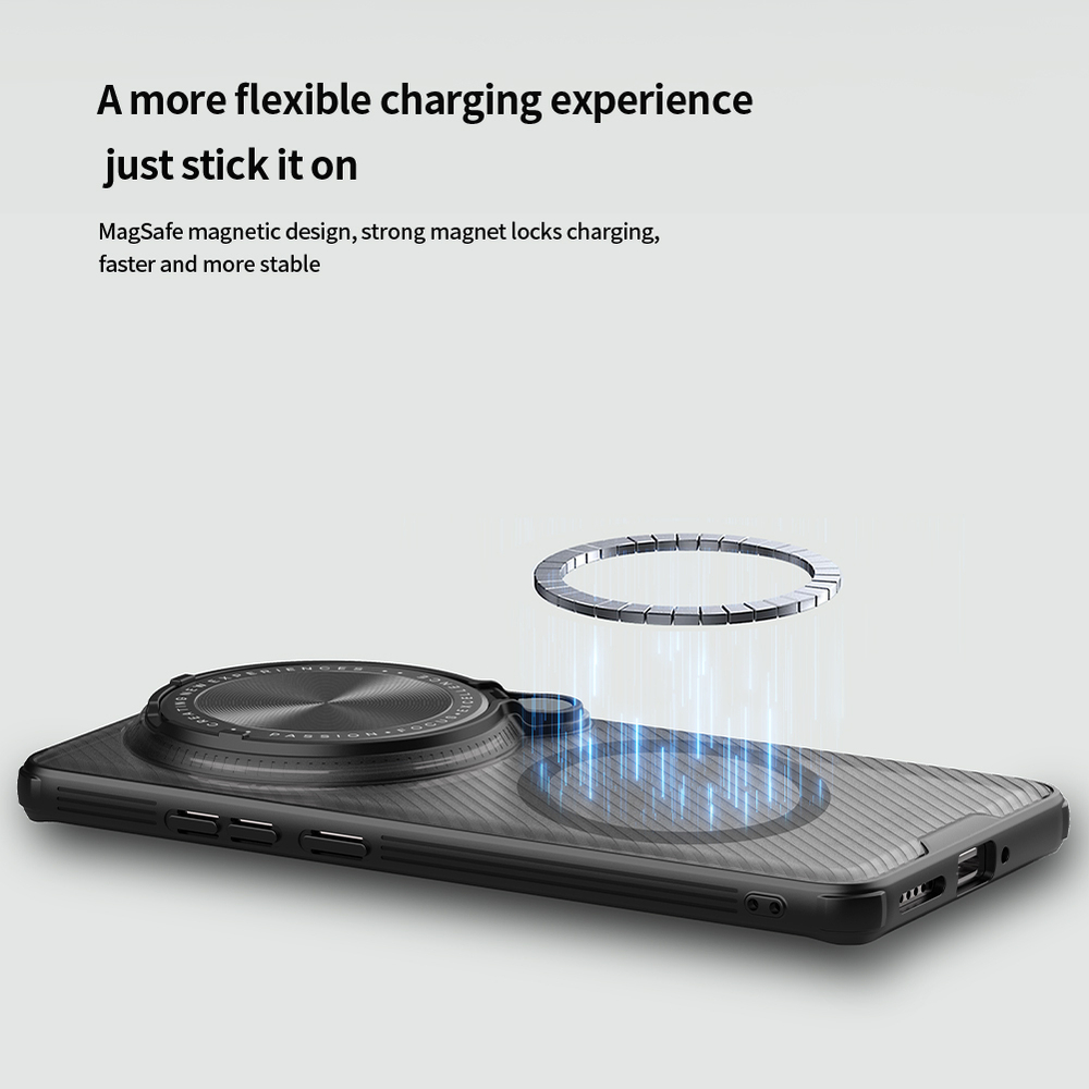 Чехол прозрачный тонированный (Transparent Black) от Nillkin с металлической крышкой и MagSafe на Vivo X200 Pro, серия CamShield Prop Magnetic Case