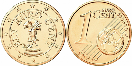 Австрия 1 евроцент, 2010 Цветок альпийской горечавки XF