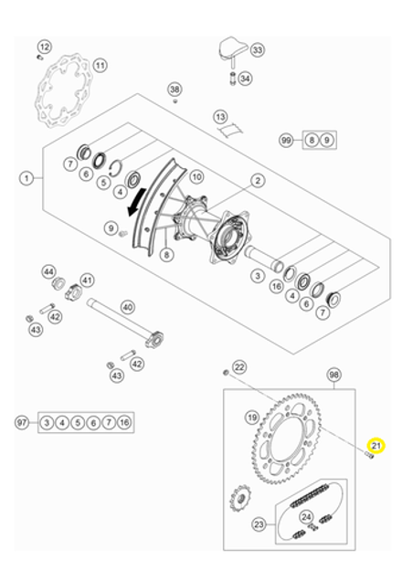 Болт задней звезды KTM, HQV, GASGAS ISA45 M8X26