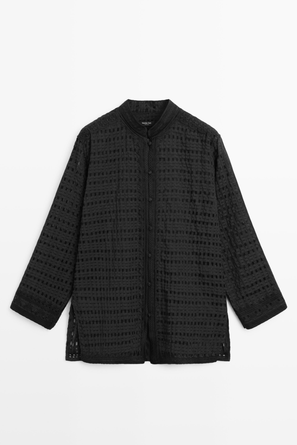 Massimo Dutti Рубашка из струящейся ткани с вышивкой, черный