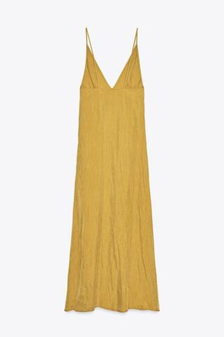 ZARA ПЛАТЬЕ МИДИ ИЗ СТРУЯЩЕЙСЯ ТКАНИ, ГОРЧИЧНЫЙ