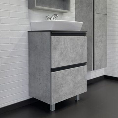 Тумба-умывальник "Эдинбург-60-Н" бетон светлый с черной столешницей, с раковиной COMFORTY 9055RA-50