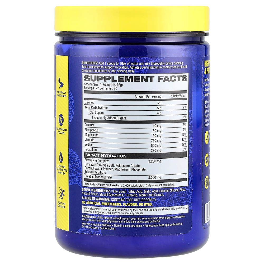 MHP, Impact Hydration, электролиты и креатин, лимон и лайм, 0,98 фунта (15,6 унции)